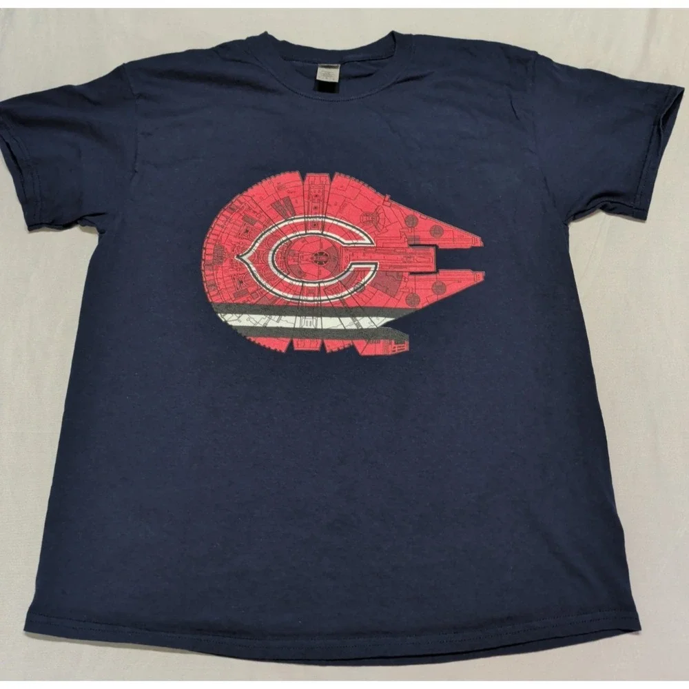 Chicago Bears Star Wars Millennium Falcon T-Shirt Mens Large Navy Blue Gildan